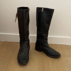 Coach leather, gold hardware zipper riding boots